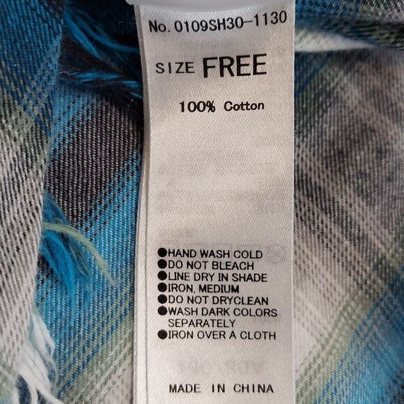 Moussy Plaid Raw Hem Distressed Cotton Button-up Shirt - Picture 8 of 8